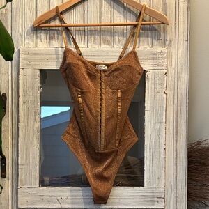 Free People Intimately Bodysuit Gold Glitter Size XS